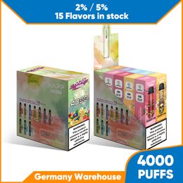 2% 5% NIC Disposable Vape 4000 4k Puffs Big Capacity 15 Flavours Electronic Cigarette Fast Delivery Germany Warehouse Rechargeable Battery