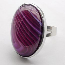 Cluster Rings Purple Veins Agate Stone Oval Bead GEM Finger Ring Jewellery For Woman Gift Size 8 X127