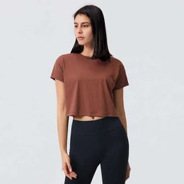 Women Yoga Outfits Shirts Lu-27 Short Sleeve Sports Wear Crop Top Outdoor Fitness Running Dry Fit High Elastic Workout GYM T-Shi 46