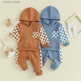 Clothing Sets Lioraitiin 0-3Y Baby Boy Clothes Outfit Checkerboard Colour Block Long Sleeve Hoodie Sweatshirt Jogger Sweatpants Set