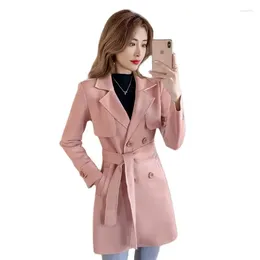 Women's Trench Coats 2024 Fashion Deerskin Coat Women Long Windbreaker Spring Autumn Belt Slim Outerwear Female Casual Tops Suede Overcoat