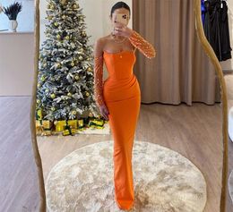 2024 Sexy Evening Birthday Dress Strapless Orange Satin Mermaid Prom Formal Gowns Robe De Soiree Customize