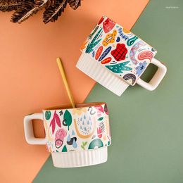 Mugs Cartoon Color Painting Ceramic Milk Coffee Cup Water Beverage Tea Breakfast Mug Valentine's Day Anniversary Gift