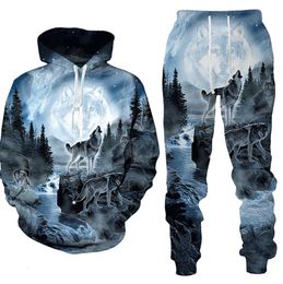 2024 Hot selling 3D printing hooded suit with wolf pattern casual men's sweater sports56754