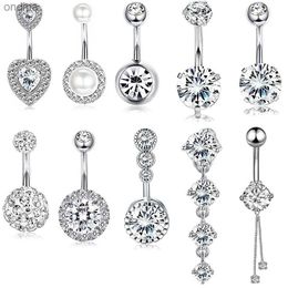 Navel Bell Button Rings 10 Styles Sexy Dangling Navel Belly Button Ring Oreja 14G Double Round Cubic Zirconia 316L Surgical Steel Belly Piercing Jewellery YQ240125