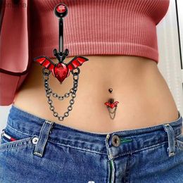 Navel Bell Button Rings 1PCS Red Bat Belly Piercing Jewellery 14G Black Moon Belly Button Ring Rose Flower Navel Ring Barbell Piercing Ombligo For Women YQ240125