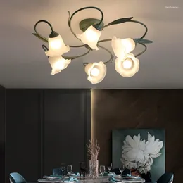 Ceiling Lights Romantic White Glass Flower Remote LED 2024 For Dining Room Decor Chandelier Bedroom Home Lamp Vintage Lustres