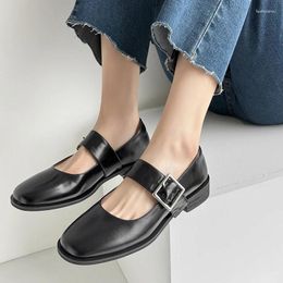 Dress Shoes 2024 Spring/Autumn Women Square Toe Chunky Heel Mary Janes Low Solid Pumps Concise Black