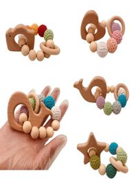 DIY Baby Molars Toy Building Blocks Animal Bracelet Log Natural Non Toxic Bead Crochet Wool Beads Bracelet Toddler Wooden Teether 4320156