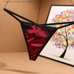 Briefs Panties New Luxury Satin Thong Sexy No Trace Temptation Breathable Cotton Crotch Low Waist One Line T-back Pants Women's Pants Q240126