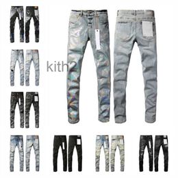 Purple Jeans Designer for Mens Hiking Pant Ripped Hip Hop High Street Fashion Brand Pantalones Vaqueros Para Hombre Motorcycle Embroidery Close Fittin PPB0