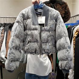 Women's Down Full Sequins Winter Cotton Jacket Women Parkas Fashion Zipper Loose Plu Coat Thick Warm Overcoat