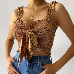 Women's Tanks Polka Dot Ruffles Strap Vest Sexy Summer Open Front Tie Up Tank Tops Women Lace Frill Tube Crop Chic Lady Bowknot