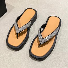 Slippers Women Crystal Platform Summer Clip Toe Flip Flops Shoes 2024 Designer Walking Beach Flats Sandals Brand Femme Slides