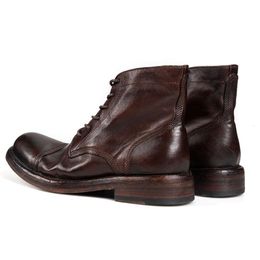 Vintage Quality Soft Cowhide Mens Handmade Fashion Retro Ankle Genuine Leather Comfortable Boots Shoes Man