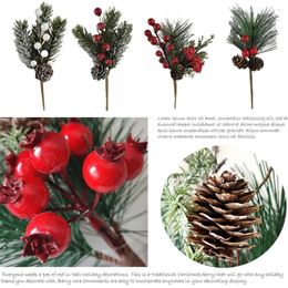 Decorative Flowers 10pcs Christmas Day Fake FlowersRed Fruit Pinecone Crafts Bouquets Artificial Simulated Cuttings Decorati G6Q8