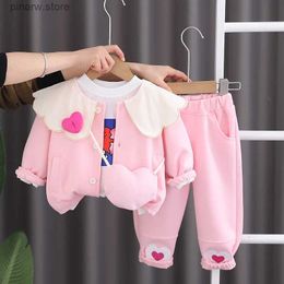 Clothing Sets Kids Spring Clothes 2024 New Korean Style Love Cardigan Baseball Jersey + T-shirts + Pants Childrens Suit Baby Girls Outfit Sets