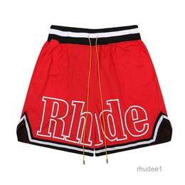 Shorts Rhude Mens Summer Beach Pants Mesh Material Breathable Sweat Loose Fitness Basketball Short Black Us Size S-xl 6LPN