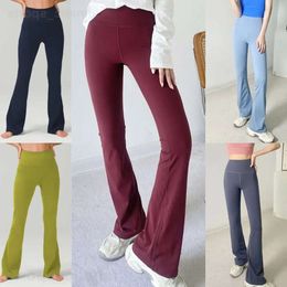 Lu Align Lu Yoga Exercise Flared Pants Girl Soft Sanding Training Yogas Pants High Waist Sport Bell Bottoms Upturned Buttocks Naked Fitness 14