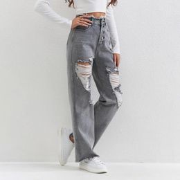 Women's Jeans 2024 Women Ripped Spring Autumn High Waist Boyfriend Distressed Baggy Denim Pants Trousers Streetwear