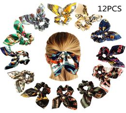 13 Styles Retro Print Scrunchies Streamers Pearl Bow Elastic Hairband Ponytail Holder Hair Rope Women Lady Fashion Hair Accessorie9112809