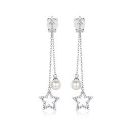 Clip-On & Screw Back New Fashion Simated Pearl Long Dangle Clip Earrings No Hole For Girls Korean Style Star Charm With Cz Bijoux Gif Dh7Qb