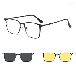 Sunglasses 2 1 Men Fashion Alloy Glasses Frame With Polarised Clip On And Night Vision Women Eyewear