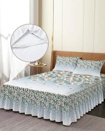 Bed Skirt White Daisy Floral Gradient Elastic Fitted Bedspread With Pillowcases Mattress Cover Bedding Set Sheet