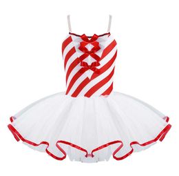 Sleeveless Adjustable Straps Bowknot Striped Tutu Dress Kids Girls Gymnastics Figure Ice Skating Dress Christmas Dance Costume G108348545