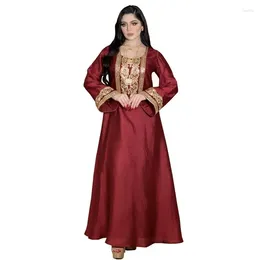 Ethnic Clothing Muslim Abaya Formal Long Dresses For Women Dubai Elegant And Pretty Embroidery Round Collar Pagoda Sleeve Slim Fit A-line
