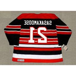 Mens Customize 1950 Fred Sasakamoose 21 Hockey Jerseys Vintage Black Red Stitched CCM Shirts M-X 44