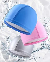 Swimming caps Waterproof Swimming Caps For Men Women Elastic PU Ear Protection Long Hair Swimming Pool Hat Free Size Ultrathin BathingL240125