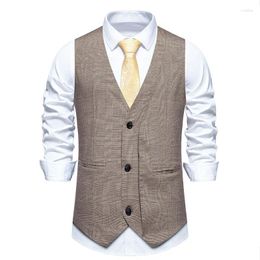 Men's Vests Mens Vintage V Neck Suit Vest Business Formal Houndstooth Plaid Dress Waistcoat Men Party Dinner Wedding Prom Gilet Homme XXL