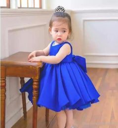 Short Royal Blue Kids Toddler Party Birthday Dresses 2019 Cute Jewel Bow Back Knee Length Girls Pageant Dress94239369501043