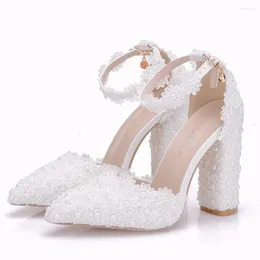 Dress Shoes White Ladies Wedding Crystal Pearls With Bridal Sweet Party Sexy High Heels Size 35-41