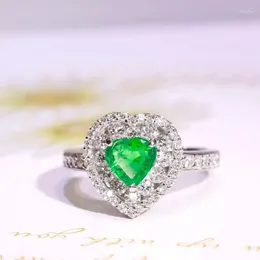 Cluster Rings SFL2014 Emerald Ring Pure PT900 Jewelry Nature Green 0.45ct Gemstones Diamond Female For Women Fine