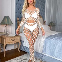 Sexy Set Women's Lingerie Set Mesh Top with Tights Suit Porno Pantyhose Female Fishnet Teacher Uniform Sexy Nightgown Erotic SleepwearL2401