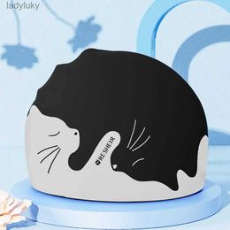 Swimming caps Women Swim Hat Moulding Swim Hat Silicone Waterproof Swimming Hat for Kids Cartoon Pattern Dry Hair Swim Caps with EarsL240125