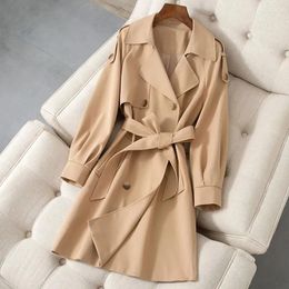 Women's Trench Coats 2024 Spring Autumn Khaki Coat Women Korean Double Breasted Mid Long Windbreaker Overcoat Female Outerwear Tops