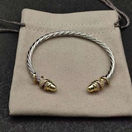 Designer David Yurma Jewelry DY Gold Diamond Studded Round Head Open Loop Bracelet Suitable for Wearing with A Hand Circumference