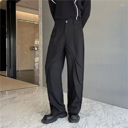 Men's Pants 2024 Autumn Korean Style Unique Pleated Sheet Design Suit Men Casual Slim Black For Trousera Size M-XL