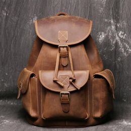 Backpack Men Bags Genuine Leather Backpacks Large Capacity Travel Laptop Computer Back Pack Men's Crazy Horse Knapsack For Bo234u