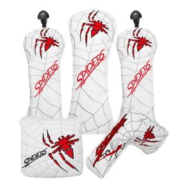 White PU Leather Spider Embroidery Golf Club Head Covers for Taylormad Driver Fairway Woods Hybird Blade Large Mallet Putter 240122