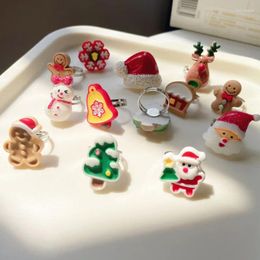 Cluster Rings Christmas Jewellery Personality Cute Cartoon Hat Snowman Tree For Women Festival Party Gifts