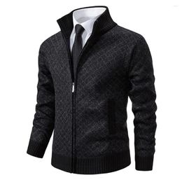 Men's Sweaters Warm Winter Knitwear Mens Fleece Lined Cable Knitted Cardigan Slim Fit Sweater Stand Collar Solid Color Coat Casual Fashion