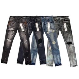 Mens Jeans Purple Designer Embroidery Pants Fashion Holes Trouser Us Size 28-40 Hip Hop Distressed Zipper Trousers 29-40 M3QC