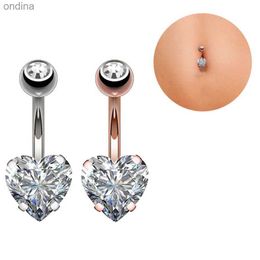 Navel Bell Button Rings 1PC Crystal Belly Button Rings Surgical Steel Heart Navel Piercing Sexy Heart Belly Rings Body Piercing Ombligo Navel Rings YQ240125