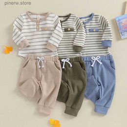 Clothing Sets 0-18M Newborn Baby Boy Girl Fall Winter Clothes Waffle Knit Striped Romper Long Pants Set Home Outfit