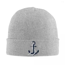 Berets Nautical Blue Anchors Knit Hat Beanie Autumn Winter Hats Warm Street Captain Sailor Cap Men Women