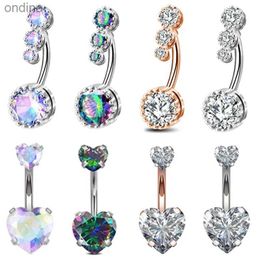 Navel Bell Button Rings 1PCS Surgical Steel Ab Crystal Belly Button Rings Zircon Heart Navel Piercing Reverse Cute Belly Button Piercing Sexy Navel Ring YQ240125